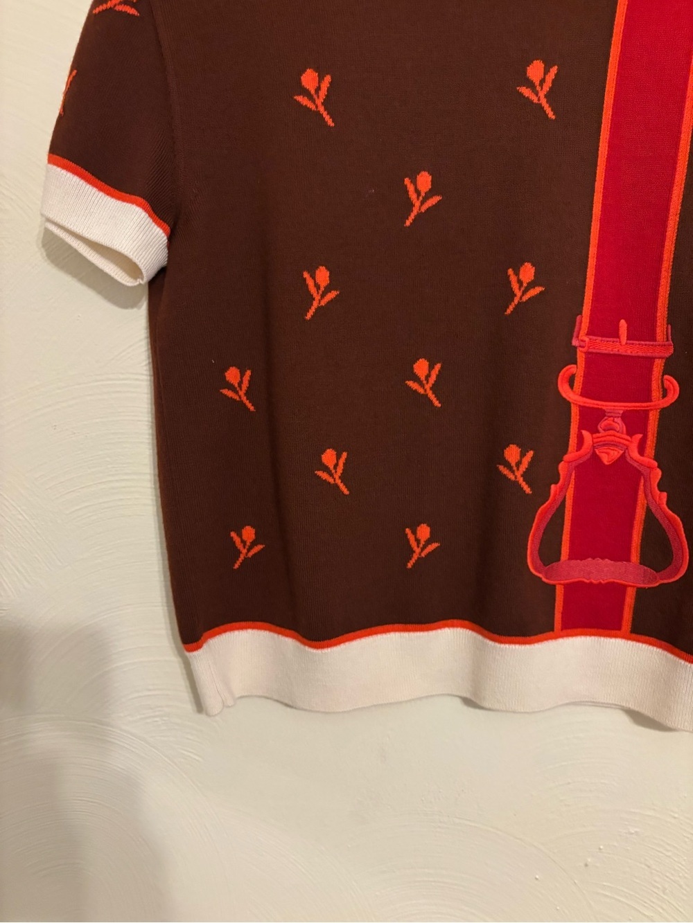 Hermès Paris Etriers Wool Cashmere Knit Top 42 Brown Orange Horse Bit Sweater - Picture 8 of 10